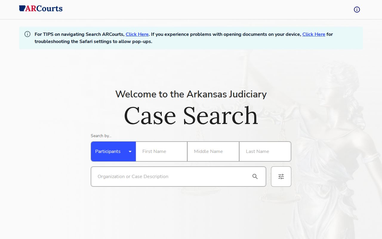 Randolph County court docket Search ARCourts screen