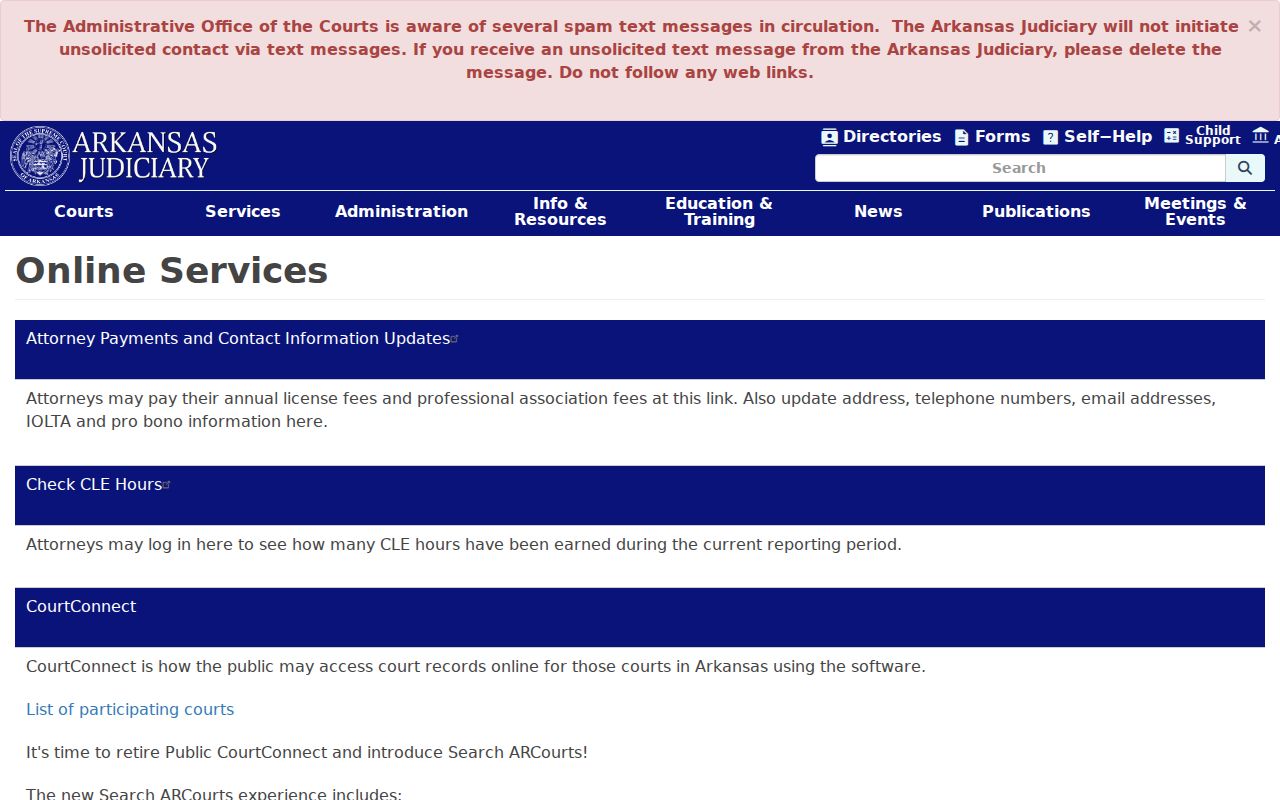 Reyno court records routes in Arkansas Judiciary online services
